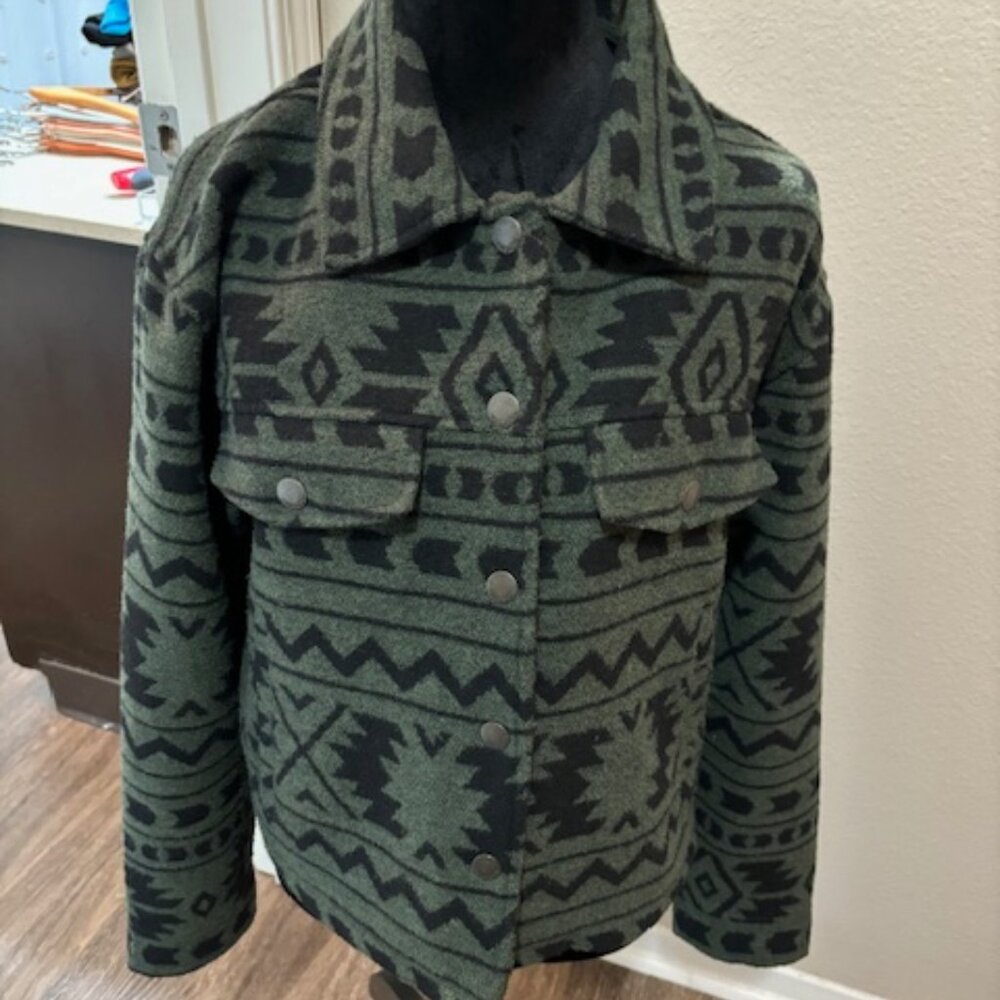 Wallflower Olive & Black Aztec-Print Jean Jacket